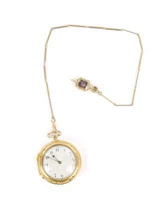 Lot 362 - JAMES PIKE, ELTHAM. A GEORGE III GOLD REPOUSE PAIR CASED POCKET WATCH AND CHAIN
