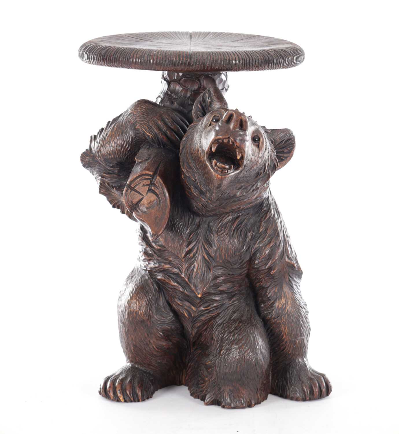 Lot 740 - A GOOD 19TH CENTURY CARVED LINDEN WOOD BLACKFOREST BEAR PIANO STOOL