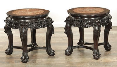 Lot 156 - A PAIR OF 19TH CENTURY CHINESE HARDWOOD JARDINIERE STANDS