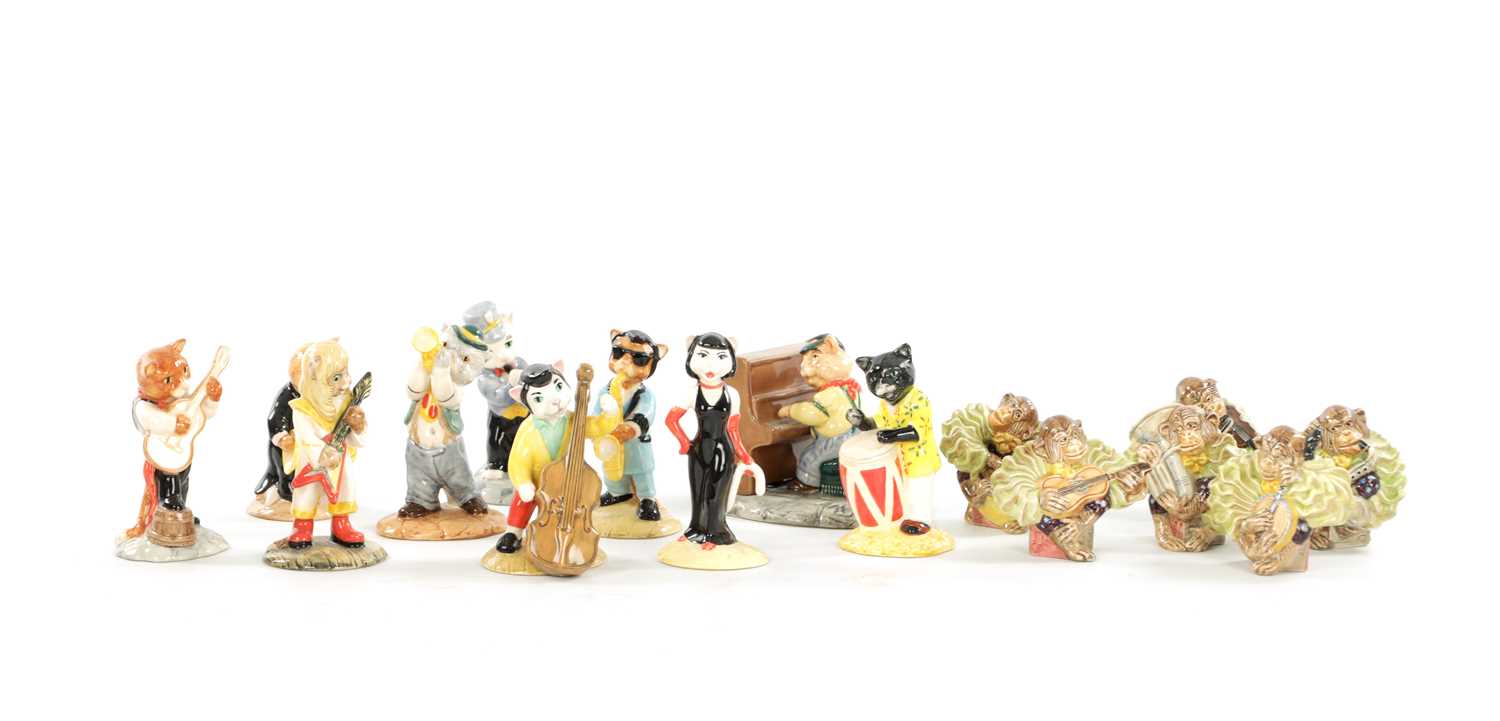 Lot 15 - A SET OF TEN PORCELAIN BESWICK CAT CHORUS FIGURES AND A SET OF SIX PORCELAIN BESWICK MONKEY FIGURES