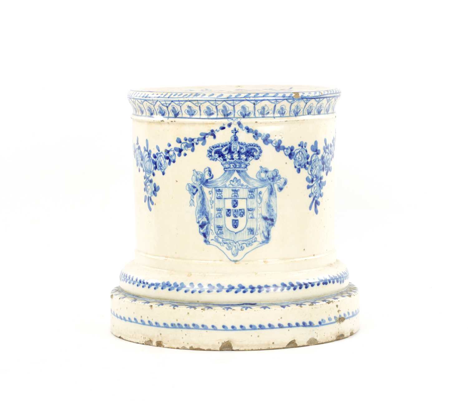 Lot 18 - AN UNUSUAL 19TH CENTURY BLUE AND WHITE DELFT WARE CIRCULAR GARDEN SEAT