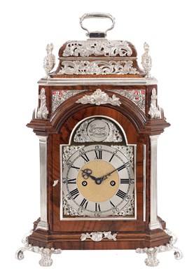 Lot 1076 - GARRARD, LONDON. A RARE LIMITED EDITION MINIATURE SILVER MOUNTED WALNUT DOUBLE FUSEE BRACKET CLOCK