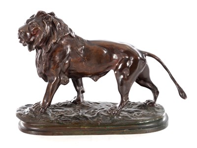 Lot 661 - A 19TH CENTURY PATINATED BRONZE SCULPTURE OF A LION