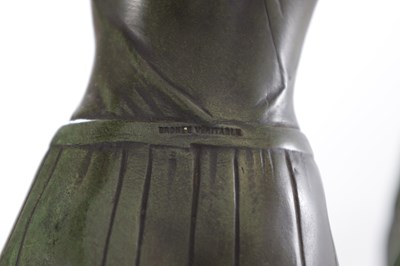 Lot 609 - A STYLISH ART DECO PATINATED BRONZE SCULPTURE DEPICTING A DANCING GIRL AND BORZOI