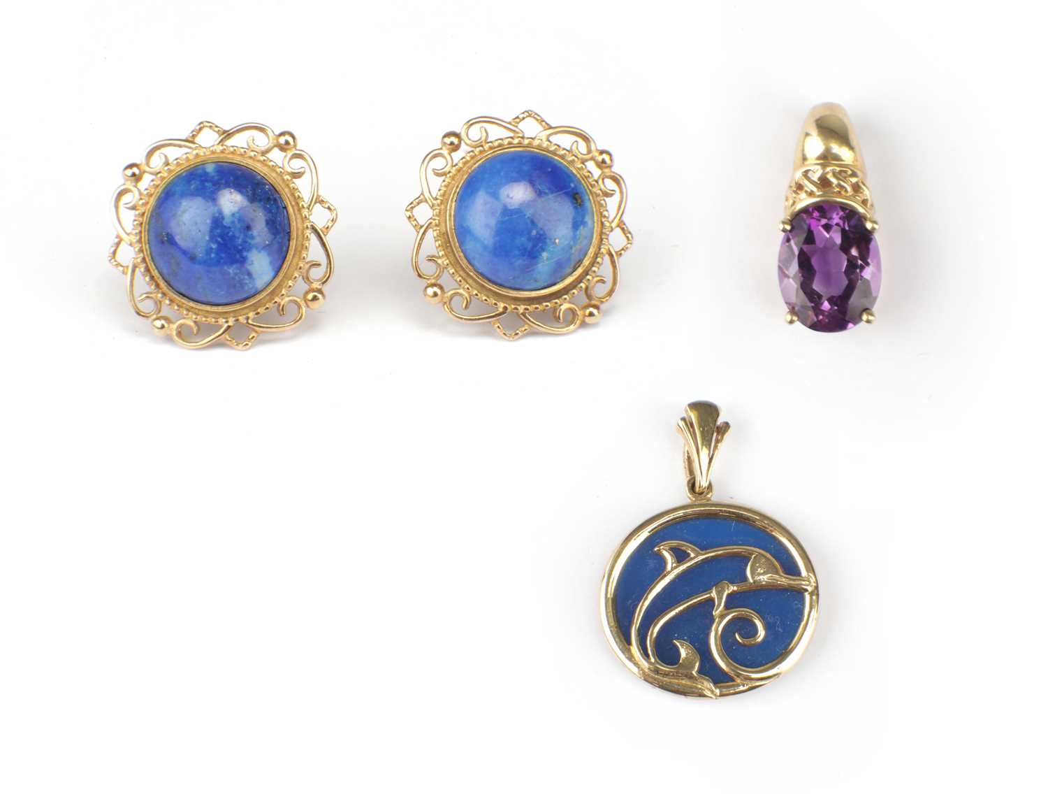 Lot 238 - TWO 9CT GOLD PENDANTS AND A PAIR OF 9CT GOLD EARRINGS