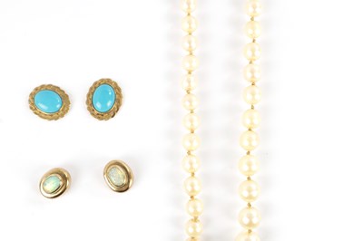 Lot 286 - TWO PAIRS OF 9CT GOLD EARRINGS AND PEARL NECKLACE