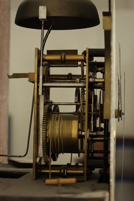 Lot 949 - WILLIAM BICKERSTAFF, LIVERPOOL. A FINE GEORGE III FLAMED MAHOGANY EIGHT-DAY PAINTED DIAL MOON ROLLER LONGCASE CLOCK