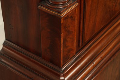 Lot 949 - WILLIAM BICKERSTAFF, LIVERPOOL. A FINE GEORGE III FLAMED MAHOGANY EIGHT-DAY PAINTED DIAL MOON ROLLER LONGCASE CLOCK