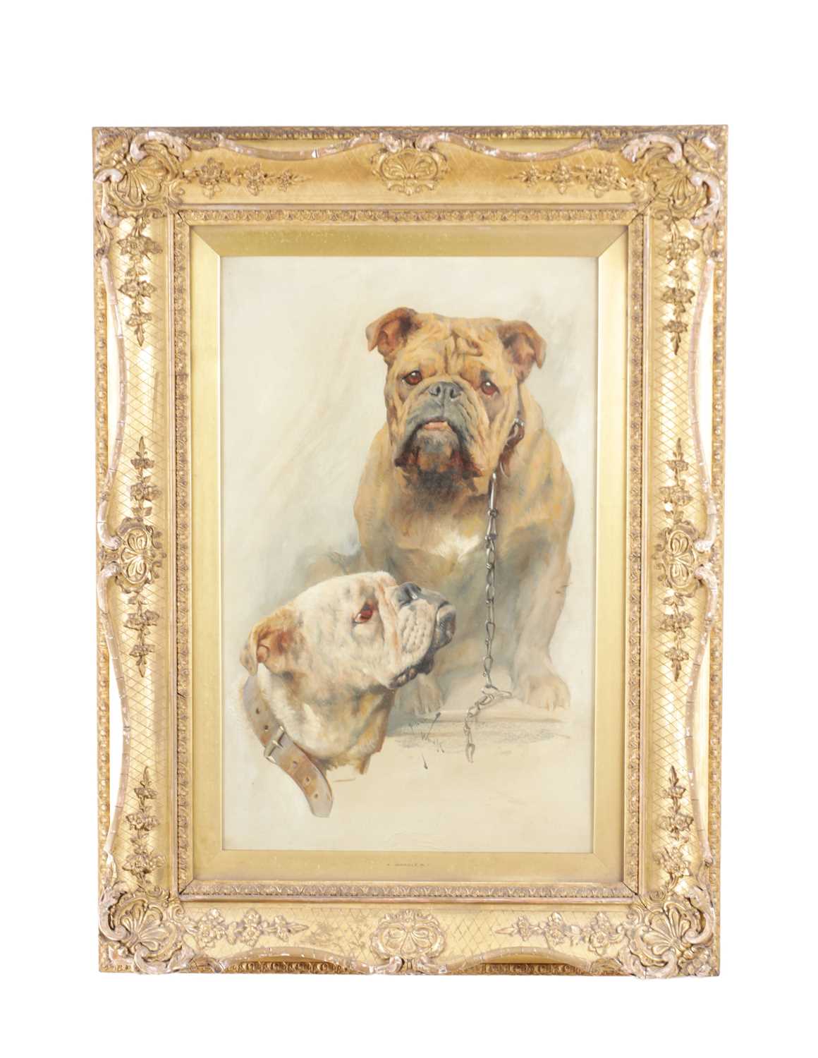 Lot ARTHUR WARDLE (1864 - 1949) A RARE LATE 19TH / EARLY 20TH CENTURY OIL ON CANVAS A PORTRAIT OF TWO BULLDOGS