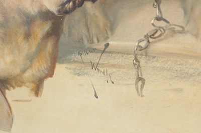 Lot ARTHUR WARDLE (1864 - 1949) A RARE LATE 19TH / EARLY 20TH CENTURY OIL ON CANVAS A PORTRAIT OF TWO BULLDOGS