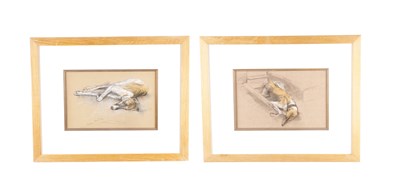Lot 866 - ARTHUR WARDLE (1864 - 1949) A PAIR OF EARLY 20TH CENTURY PASTEL SKETCHES OF A GREYHOUND