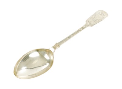 Lot 403 - A GEORGE VI SILVER FIDDLE PATTERN DESSERT SPOON
