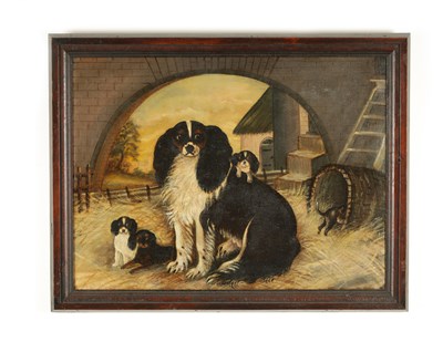 Lot 890 - A LATE 18TH CENTURY ENGLISH SCHOOL NAIVE DOG OIL ON CANVAS