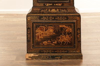 Lot 947 - JOHN ELLICOTT, LONDON. A GEORGE III GREEN LACQUERED CHINOISERIE QUARTER CHIMING LONGCASE CLOCK