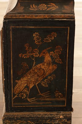 Lot 947 - JOHN ELLICOTT, LONDON. A GEORGE III GREEN LACQUERED CHINOISERIE QUARTER CHIMING LONGCASE CLOCK