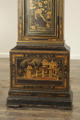Lot 1007 - JOHN TAYLOR, LONDON. A GEORGE III GREEN LACQUERED CHINOISERIE LONGCASE CLOCK
