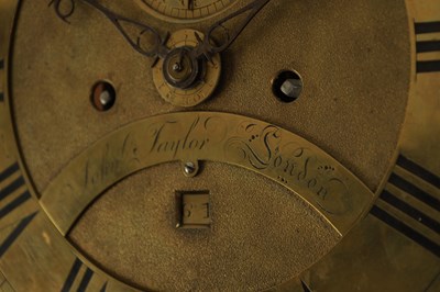 Lot 1007 - JOHN TAYLOR, LONDON. A GEORGE III GREEN LACQUERED CHINOISERIE LONGCASE CLOCK