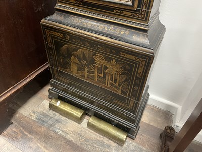 Lot 1007 - JOHN TAYLOR, LONDON. A GEORGE III GREEN LACQUERED CHINOISERIE LONGCASE CLOCK