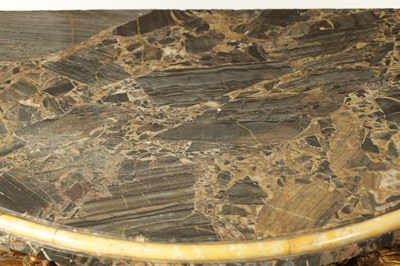 Lot 1275 - A 19TH CENTURY FRENCH CARVED GILTWOOD SERPENTINE SHAPED CONSOLE TABLE