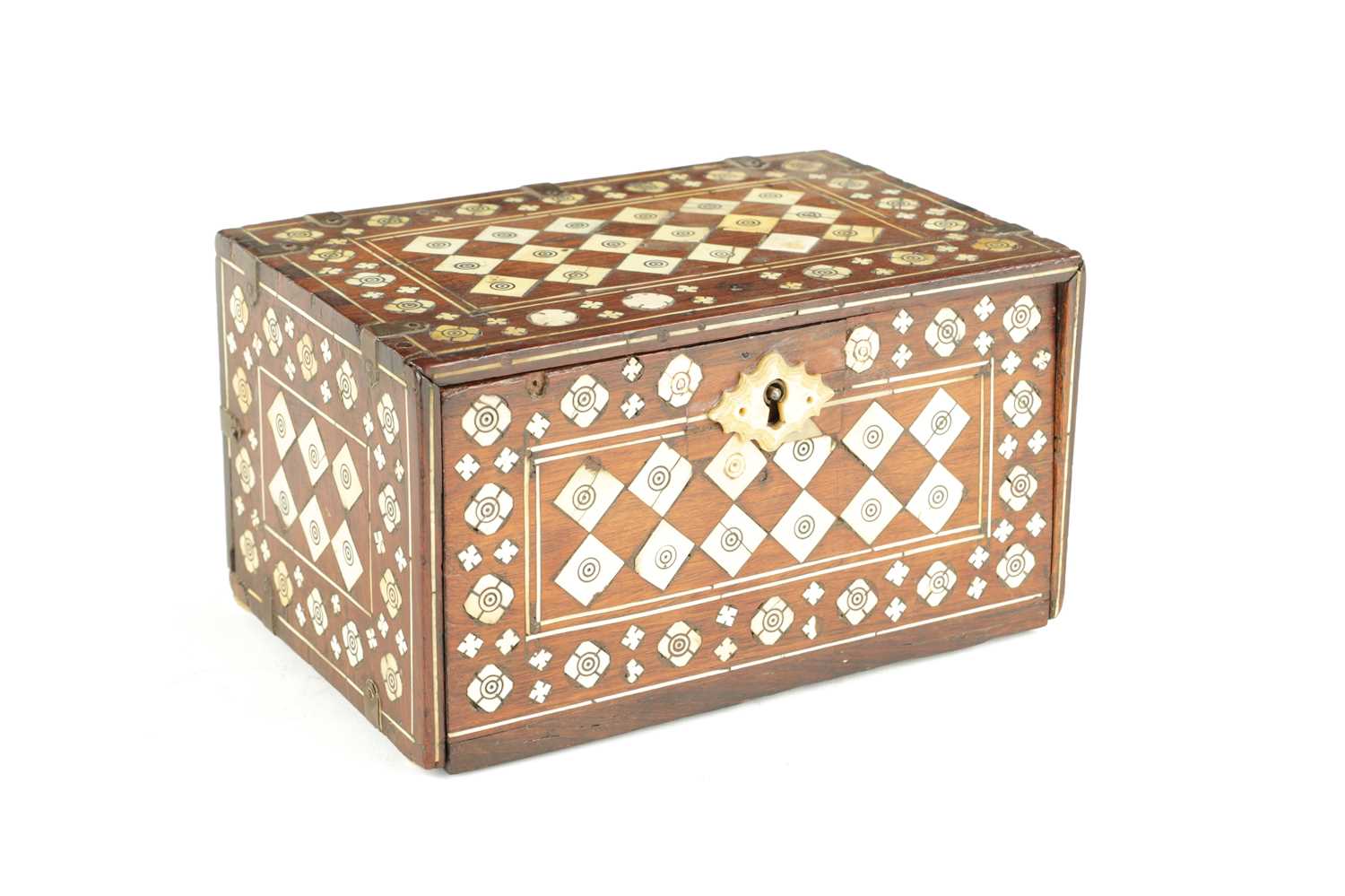 Lot 497 - A 17TH CENTURY INDO-PORTUGUESE COLONIAL INLAID IVORY ROSEWOOD TABLE CABINET