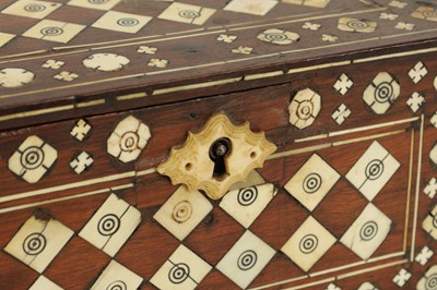 Lot 497 - A 17TH CENTURY INDO-PORTUGUESE COLONIAL INLAID IVORY ROSEWOOD TABLE CABINET
