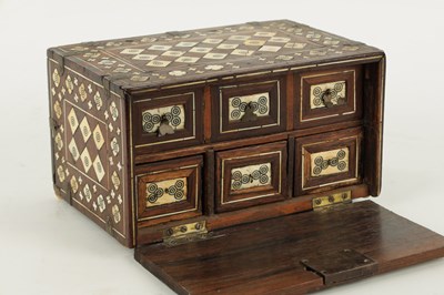 Lot 497 - A 17TH CENTURY INDO-PORTUGUESE COLONIAL INLAID IVORY ROSEWOOD TABLE CABINET