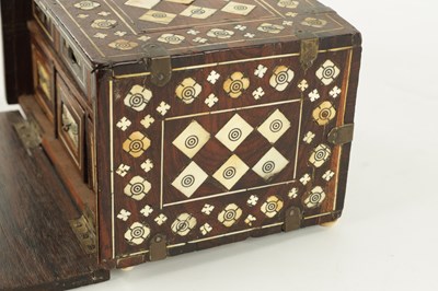 Lot 497 - A 17TH CENTURY INDO-PORTUGUESE COLONIAL INLAID IVORY ROSEWOOD TABLE CABINET