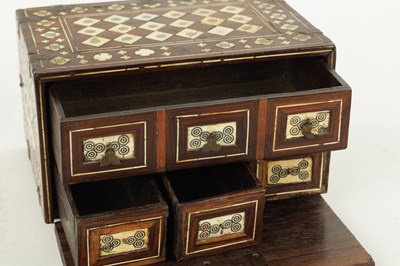 Lot 497 - A 17TH CENTURY INDO-PORTUGUESE COLONIAL INLAID IVORY ROSEWOOD TABLE CABINET