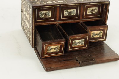 Lot 497 - A 17TH CENTURY INDO-PORTUGUESE COLONIAL INLAID IVORY ROSEWOOD TABLE CABINET
