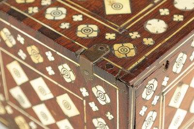 Lot 497 - A 17TH CENTURY INDO-PORTUGUESE COLONIAL INLAID IVORY ROSEWOOD TABLE CABINET