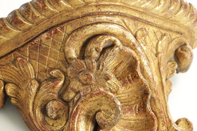 Lot 709 - A PAIR OF 18TH CENTURY CARVED GILTWOOD HANGING BRACKETS
