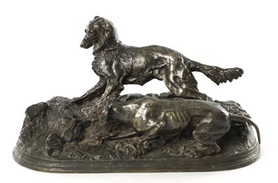 Lot 500 - ATT. PIERRE-JULES MENE (1810-1879) A 19TH CENTURY BRONZE ANIMALIA GROUP OF TWO SHOOTING DOGS