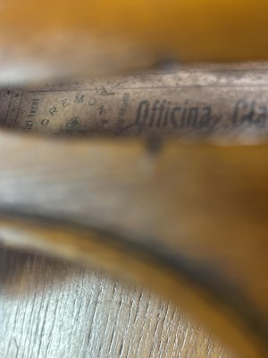 Lot 774 - ITALIAN VIOLIN LABELLED OFFICINA CLAUDIO MONTEVERDE, SIGNED GIO MARIA CERUTI 1923. CREMONA.