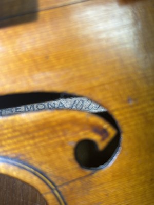 Lot 774 - ITALIAN VIOLIN LABELLED OFFICINA CLAUDIO MONTEVERDE, SIGNED GIO MARIA CERUTI 1923. CREMONA.