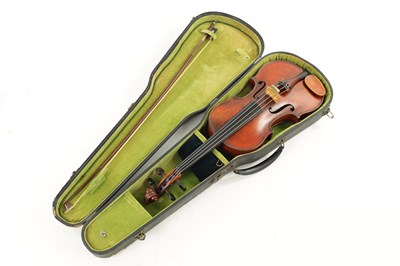Lot 770 - AN ANTIQUE CASED VIOLIN, LABELLED SANCTUS SERAPHIN AND BOW