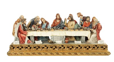 Lot A 20TH CENTURY CAPODIMONTE POLYCHROME PORCELAIN GROUP OF THE LAST SUPPER