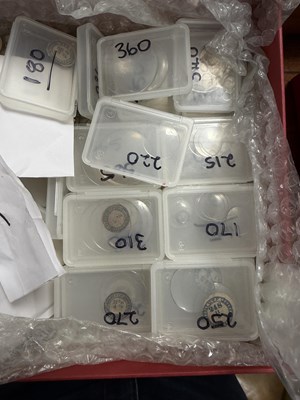 Lot 1 - A COLLECTION OF TWO SMALL BOXES OF WATCH LENSES OF VARIOUS SIZES AND SHAPES