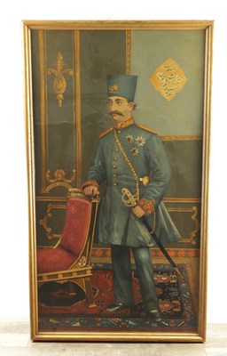 Lot A FULL-LENGTH PORTRAIT OF NASIR AL-DIN SHAH QAJAR OIL ON CANVAS