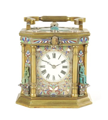 Lot A RARE 19TH CENTURY FRENCH EGYPTIAN RIVAVAL CHAMPLEVE ENAMEL CARRIAGE CLOCK