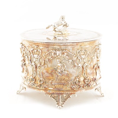 Lot A 19TH CENTURY SILVER PLATED ELKINGTON TYPE BISCUIT BARREL