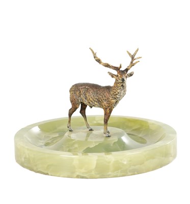 Lot ATT. FRANZ BERGMAN. A 20TH CENTURY AUSTRIAN COLD PAINTED BRONZE AND ONYX DESK TIDY