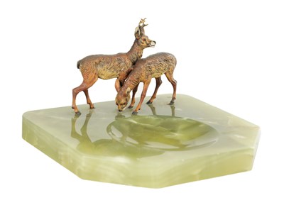 Lot ATT FRANZ BERGMAN. A 20TH CENTURY AUSTRIAN COLD PAINTED BRONZE AND ONYX DESK TIDY