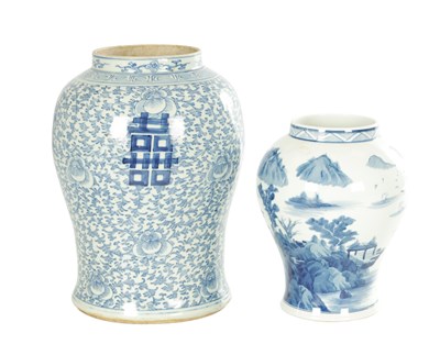 Lot A 19TH CENTURY CHINESE BLUE AND WHITE PORCELAIN VASE AND ANOTHER