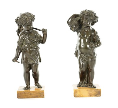 Lot A PAIR OF 19TH CENTURY FRENCH PATINATED BRONZE AND SIENNA MARBLE SCULPTURES