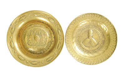 Lot TWO NUREMBERG BRASS ALMS DISH