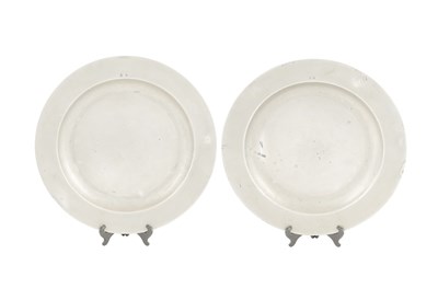 Lot A PAIR OF 18TH CENTURY PEWTER CHARGERS