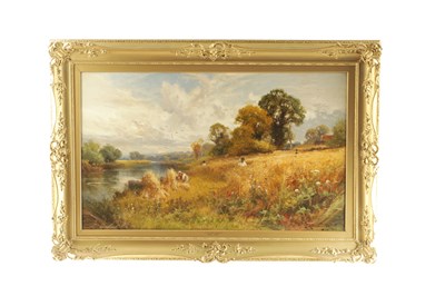 Lot JOHN HORACE HOOPER (1851 - 1906). A LARGE LATE 19TH CENTURY OIL ON CANVAS "A RIVER SIDE CORNFIELD"