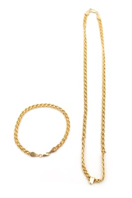 Lot A 9CT GOLD ROPE TWIST NECKLACE WITH MATCHING BRACELET