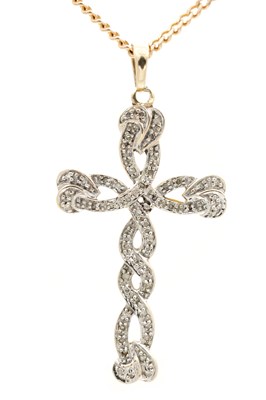 Lot A 9CT GOLD AND DIAMOND CELTIC CROSS PENDANT NECKLACE