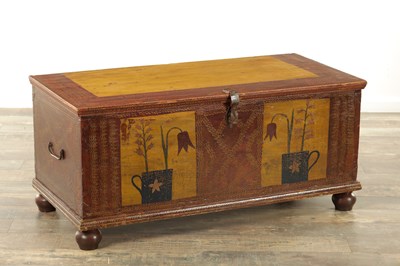 Lot A 19TH CENTURY PAINTED PINE CHEST FOLK ART PAINTED BLANKET CHEST